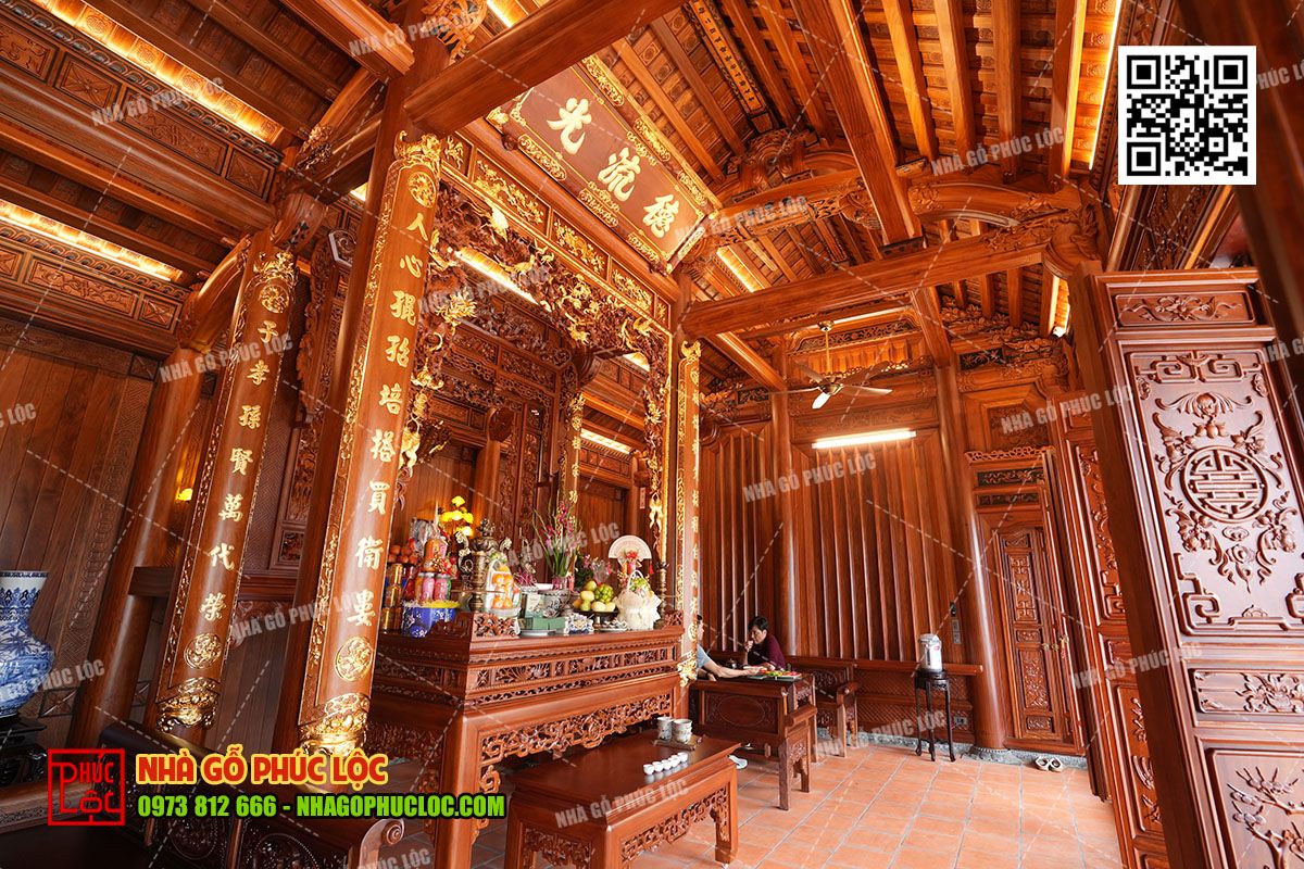 Cách bố trí không gian nhà gỗ 5 gian thông hiên chuẩn